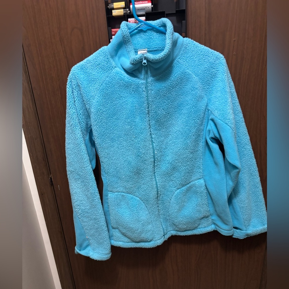 Aqua Blue Sherpa Fleece Zip Up Jacket Size Large 12-14